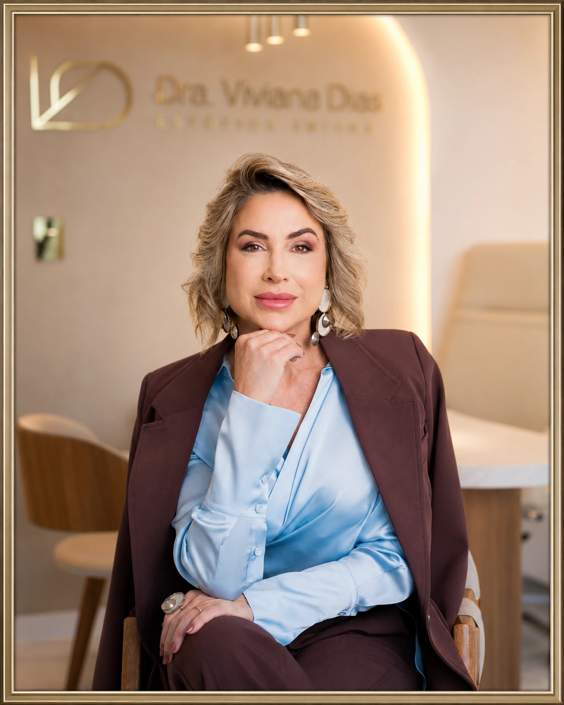 Dra. Viviane Dias sentada em seu consultório